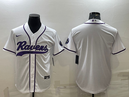 Men's Baltimore Ravens Blank White With Patch Cool Base Stitched Baseball Jersey